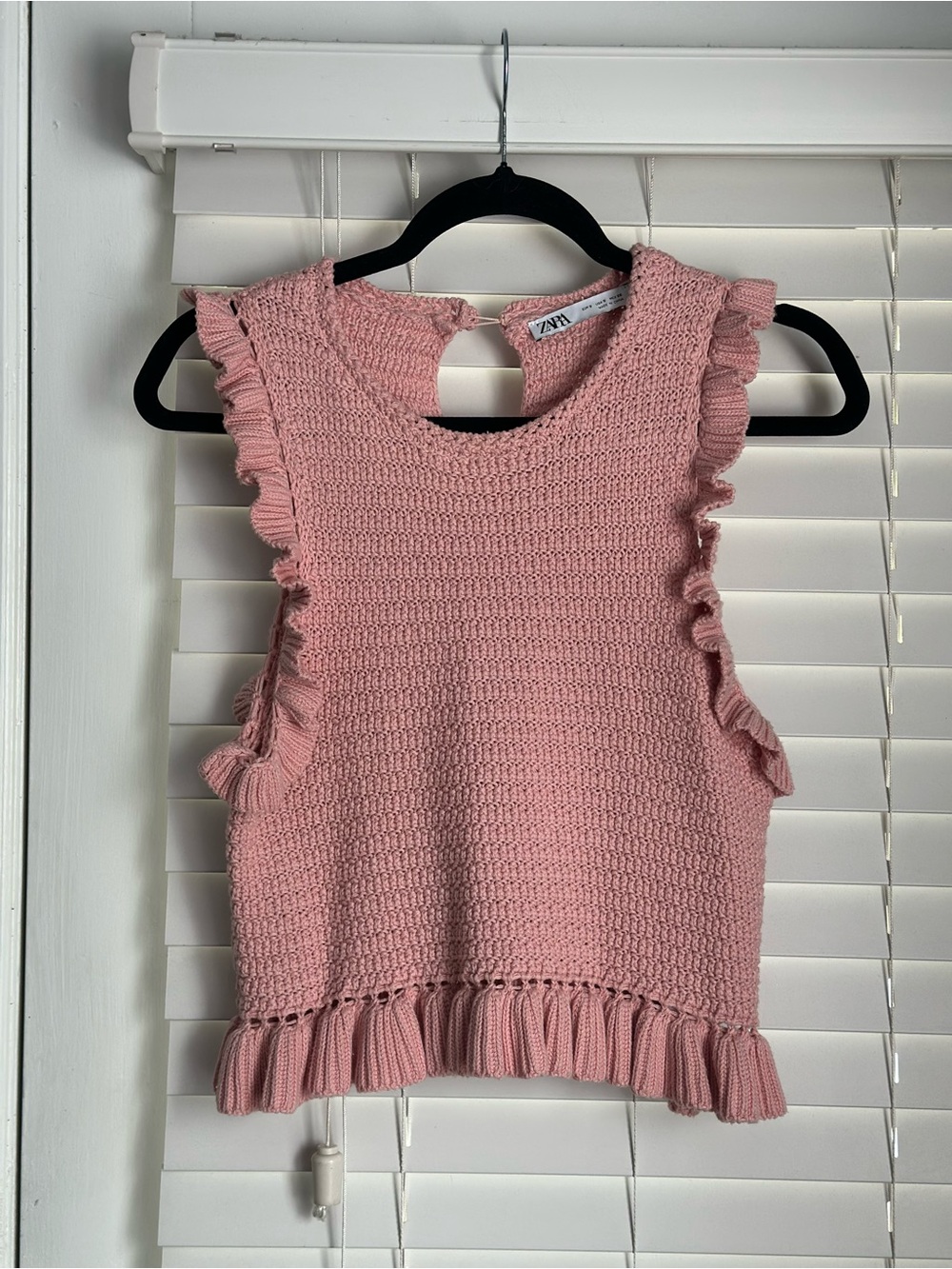 Zara Blush Pink Knit Ruffle Tank